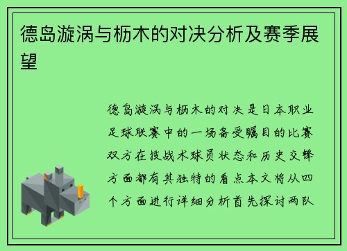 德岛漩涡与枥木的对决分析及赛季展望